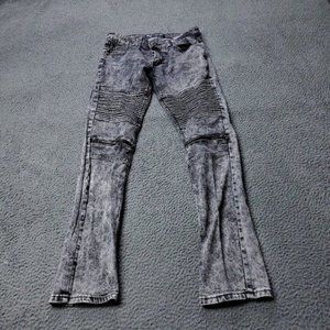 ROK  Moto Jeans Mens 30x32 Cotton Denim Gray  Zipper Stretch Slim Skinny